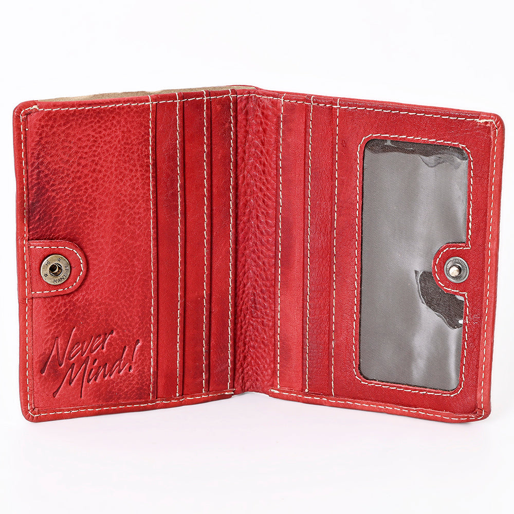 Never Mind Card-Holder Vintage Handmade Genuine Cowhide Leather Women Bag Western Handbag Purse