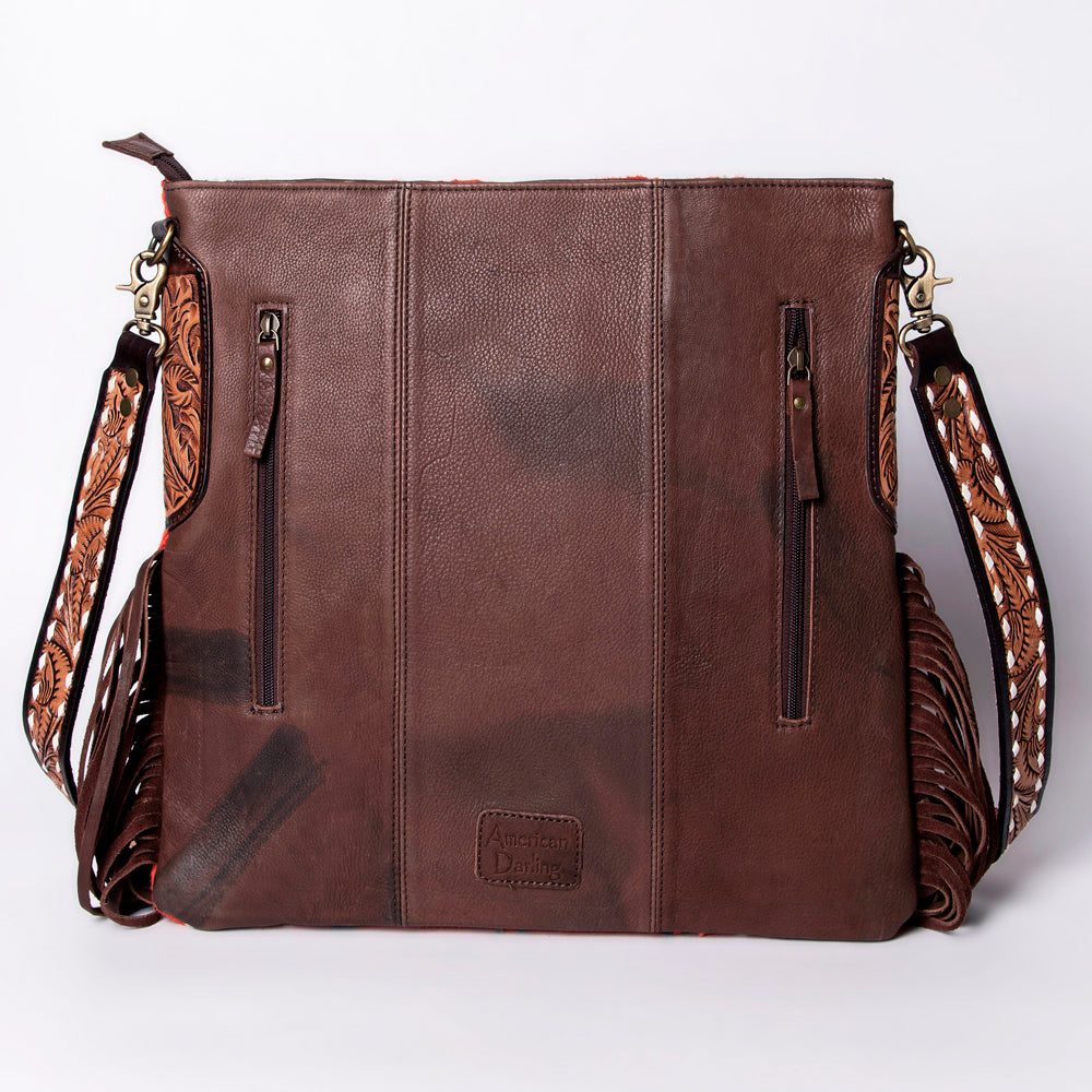 American Darling Large Cross body Bag Hand-Woven Saddle Blanket Vegetable-Tanned Genuine Leather Fringes Turquoise Concho