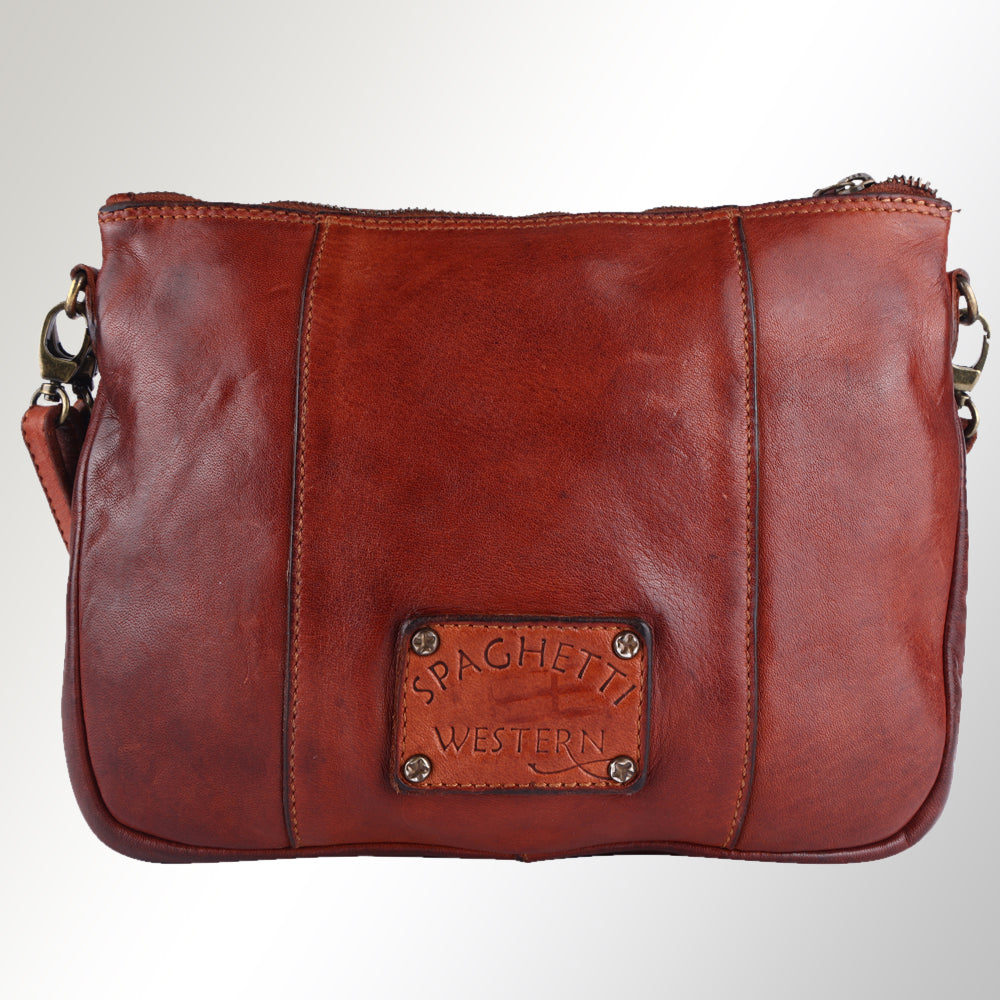 Spaghetti Western Crossbody Vintage Handmade Drum Dyed Genuine European Cowhide Leather