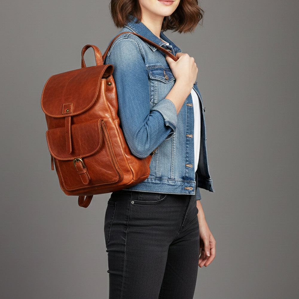Spaghetti Western Swc211Cg Backpack Vintage Handmade Drum Dyed Genuine European Cowhide Leather Women Bag Western Handbag Purse