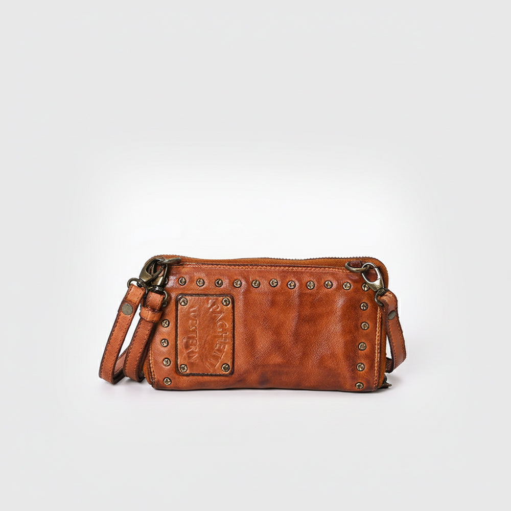 Spaghetti Western Swc212Cg Wallet Vintage Handmade Drum Dyed Genuine European Cowhide Leather Women Bag Western Handbag Purse