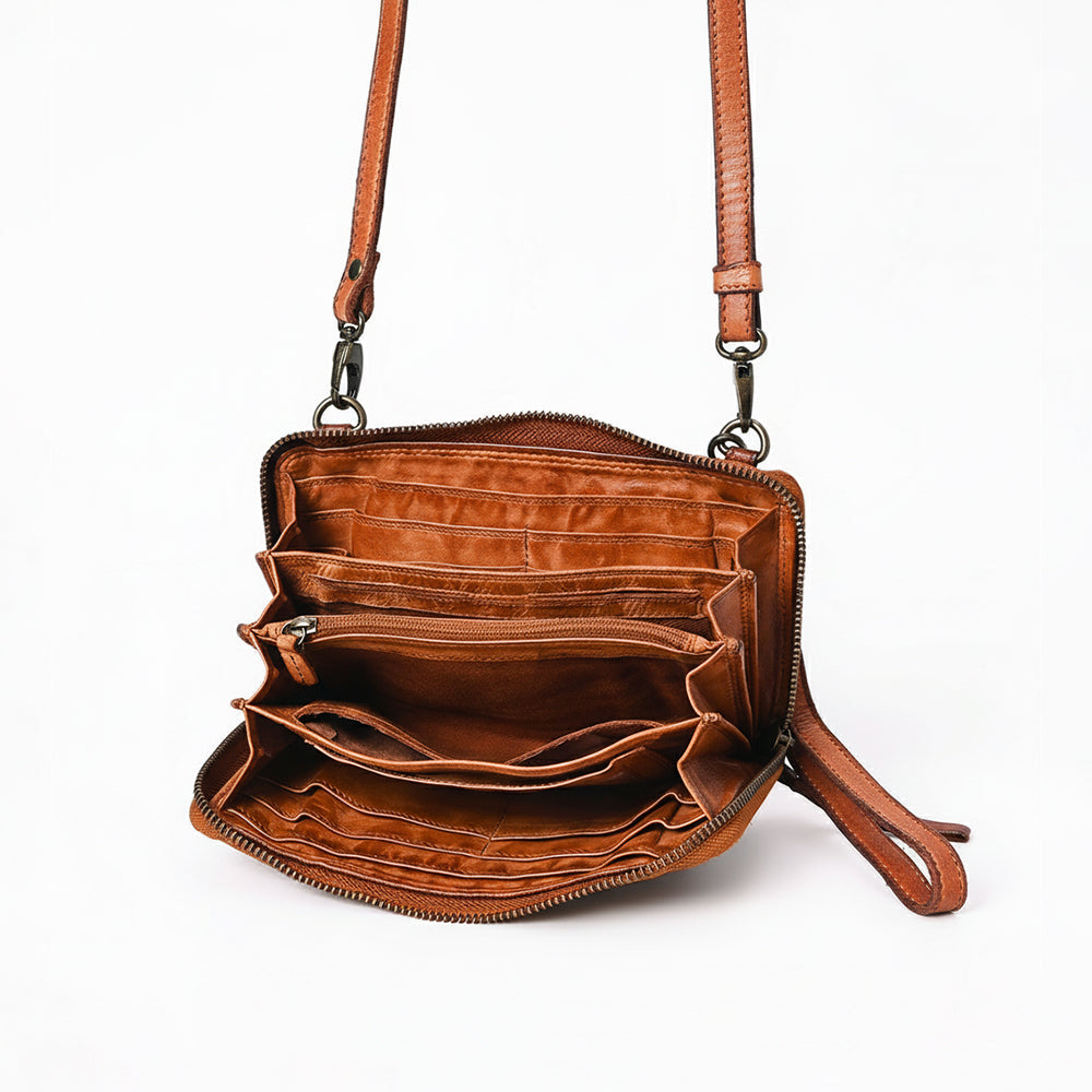 Spaghetti Western Swc212Cg Wallet Vintage Handmade Drum Dyed Genuine European Cowhide Leather Women Bag Western Handbag Purse