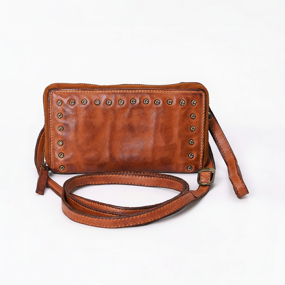 Spaghetti Western Swc212Cg Wallet Vintage Handmade Drum Dyed Genuine European Cowhide Leather Women Bag Western Handbag Purse