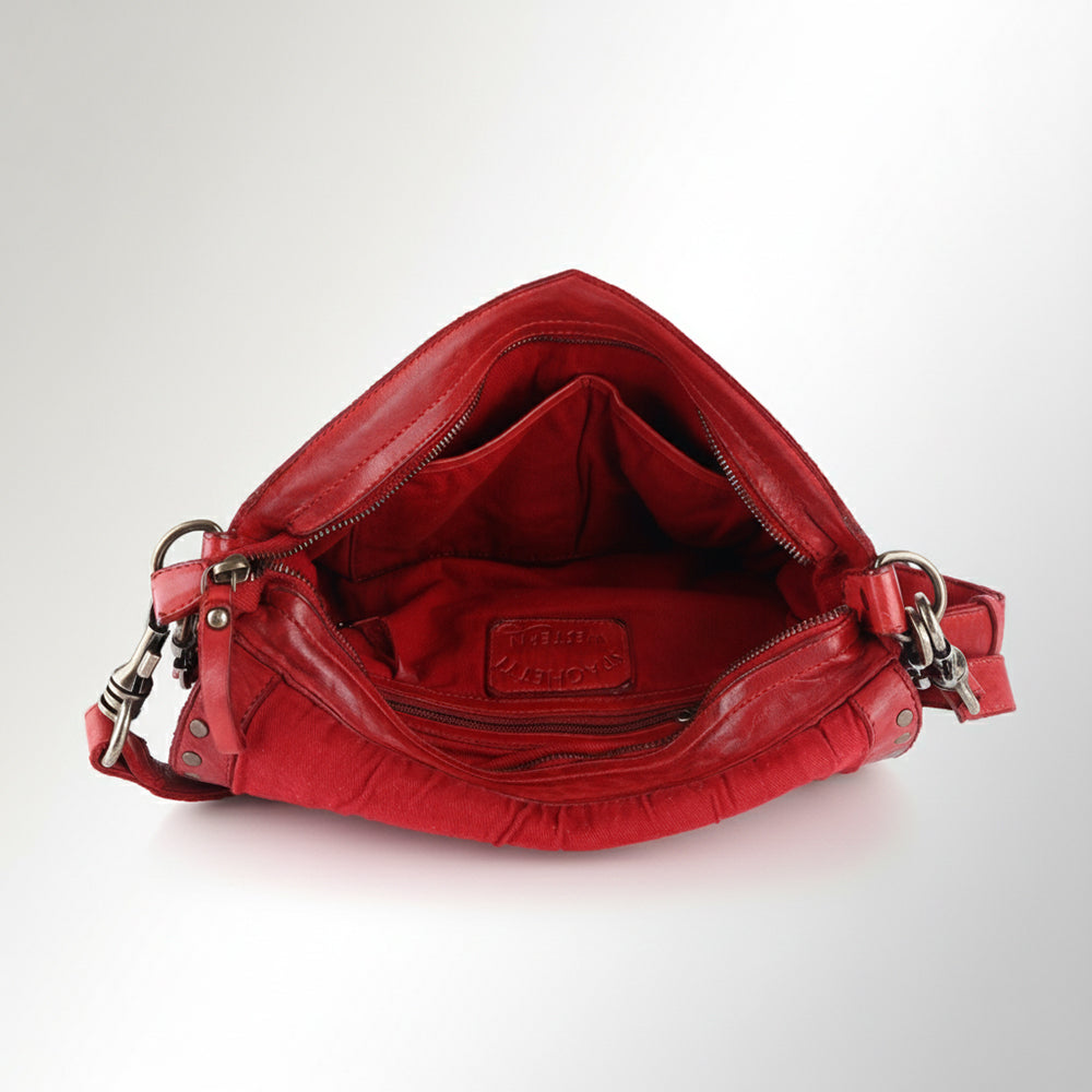Spaghetti Western Swc174Rd Cross Body I Vintage Handmade Drum Dyed Genuine European Cowhide Leather Women Bag Western Handbag Purse