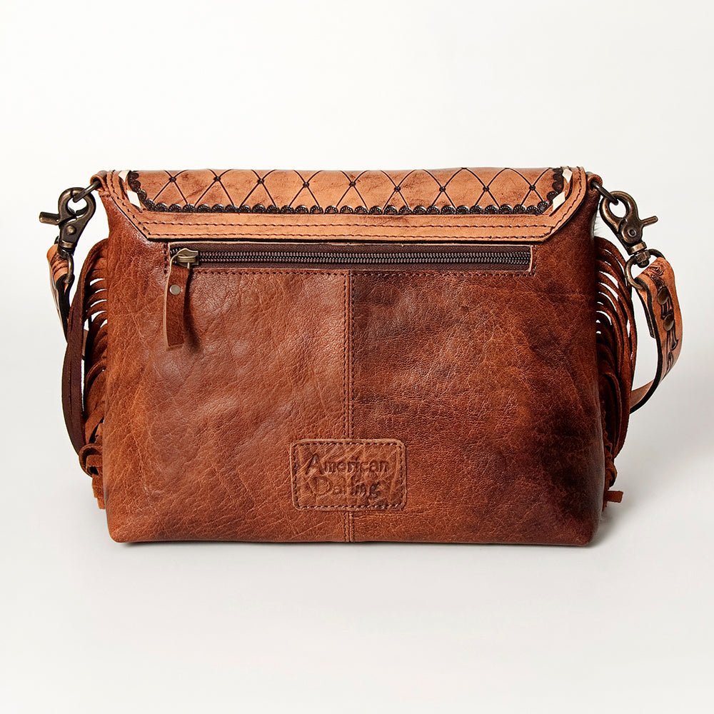 American Darling Cross body Bag Western Leather Hair-On Cowhide Braided Detail with Fringes 8in x 11in