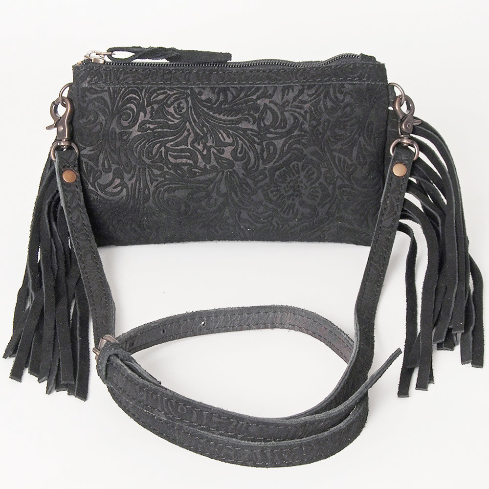 American Darling Small Cross body Bag Western Leather Floral Embossed Damascus Carved Genuine Leather 4.5in x 8in