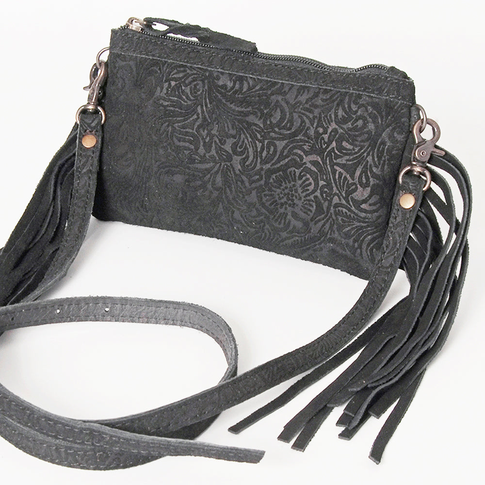 American Darling Small Cross body Bag Western Leather Floral Embossed Damascus Carved Genuine Leather 4.5in x 8in