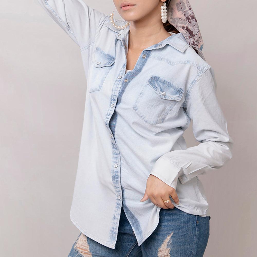 American Darling Leather Hand Tooled Carved Women Denim Shirt Jacket