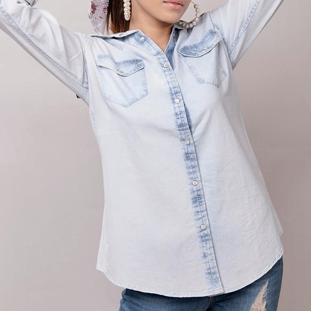 American Darling Leather Hand Tooled Carved Women Denim Shirt Jacket