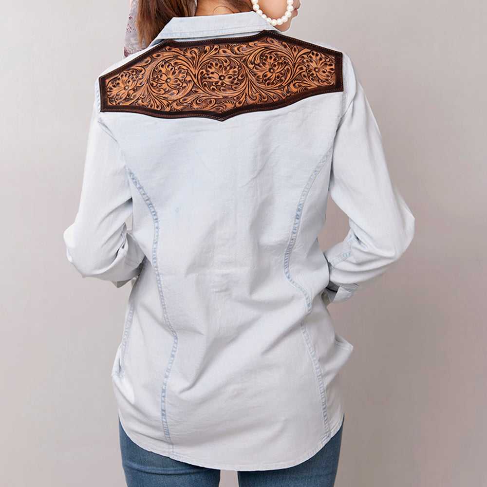 American Darling Genuine leather Hand tooled carved Women 100% cotton Denim Blazer dress jacket ladies |Vintage