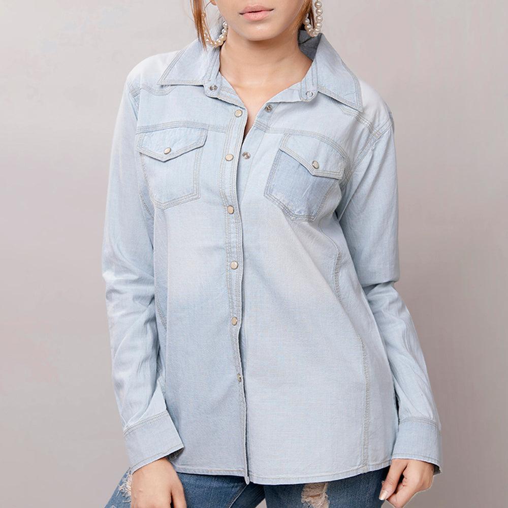 American Darling Leather Hand Tooled Carved Women Denim Shirt Jacket