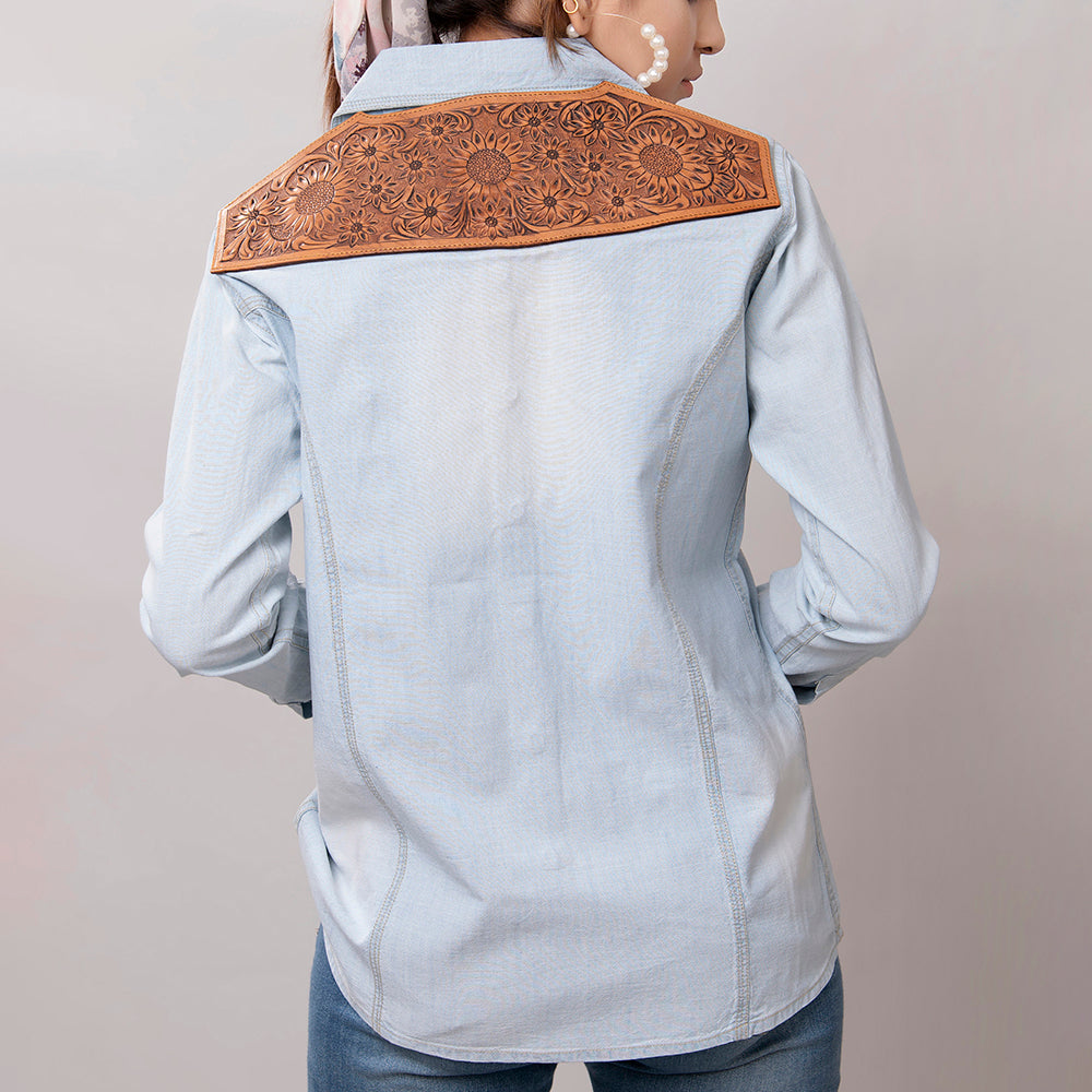 American Darling Genuine leather Hand tooled carved Women 100% cotton Denim Blazer dress jacket ladies |Vintage