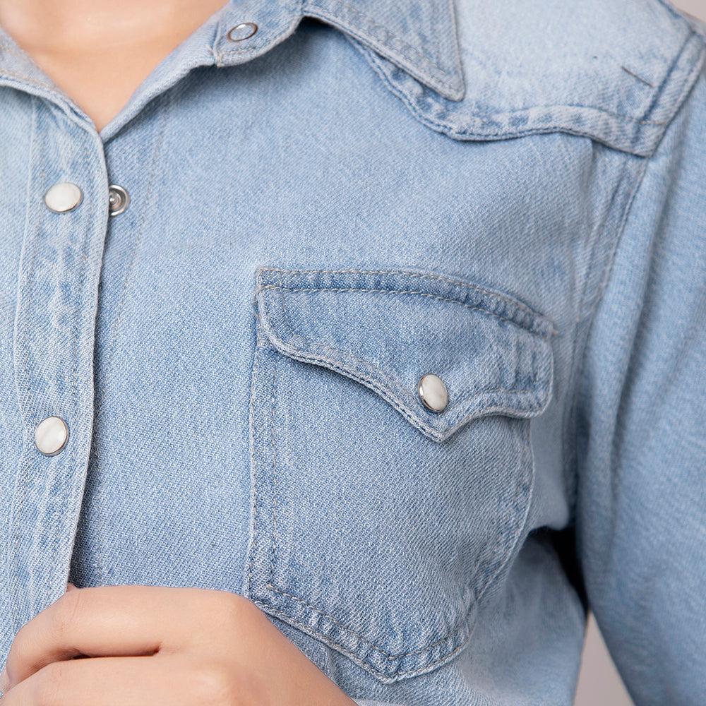 American Darling Leather Hand Tooled Carved Women Denim Shirt Jacket
