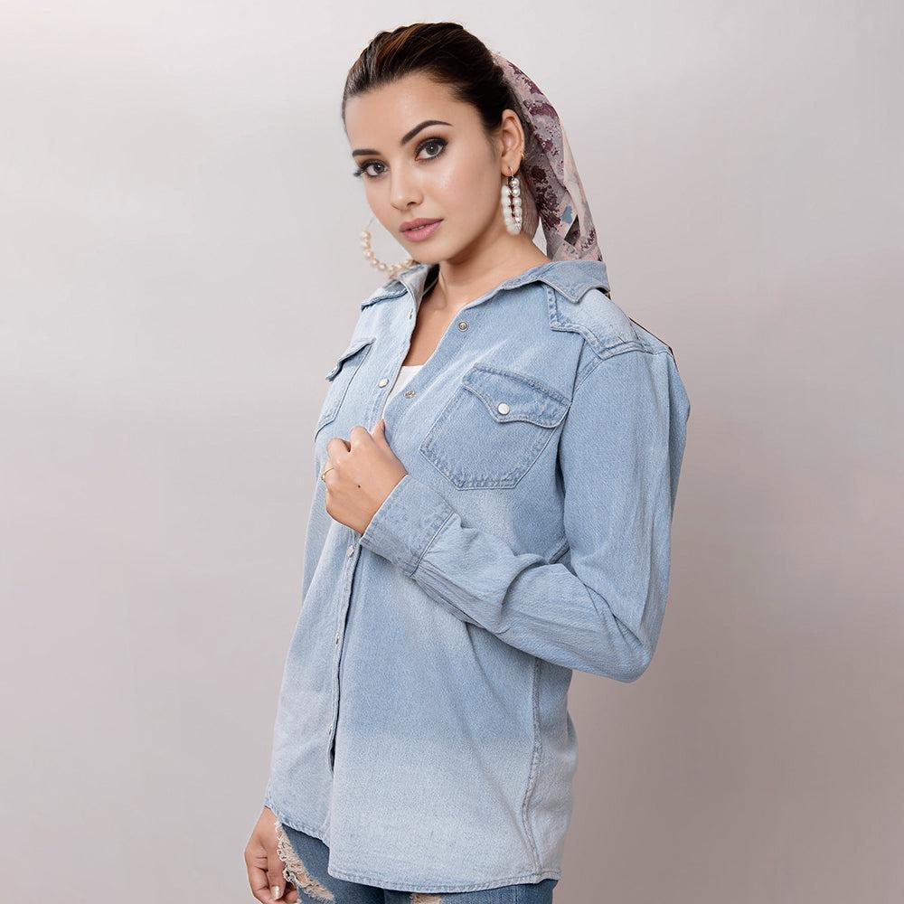 American Darling Leather Hand Tooled Carved Women Denim Shirt Jacket
