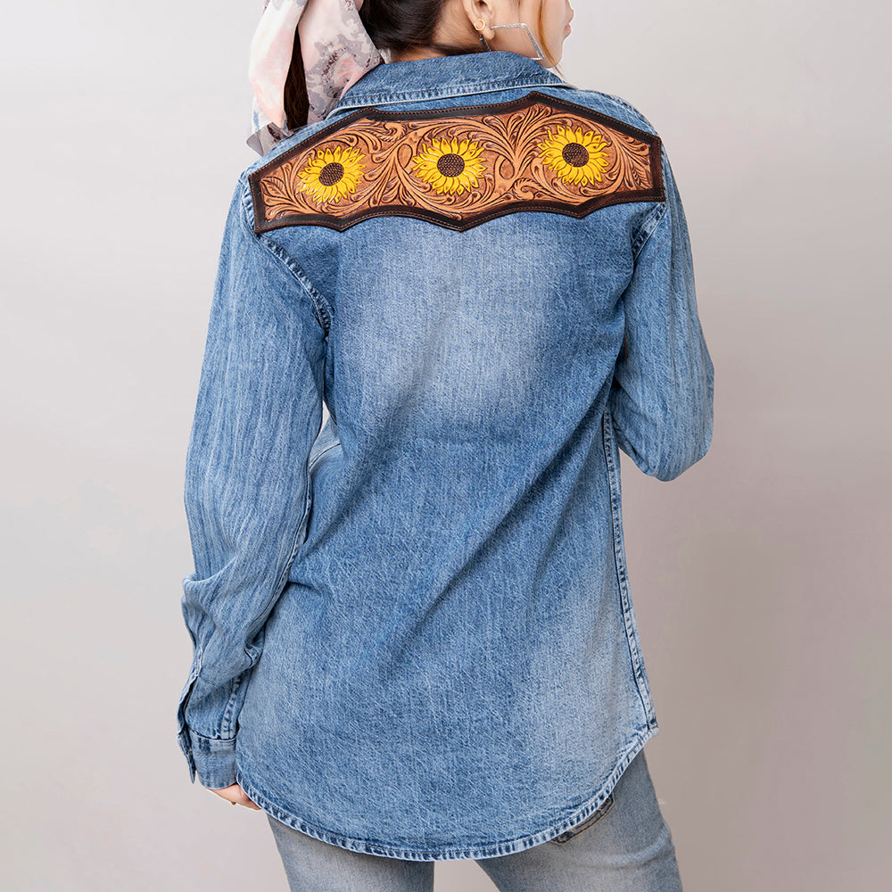 American Darling Genuine leather Hand tooled carved Women 100% cotton Denim Blazer dress jacket ladies |Vintage