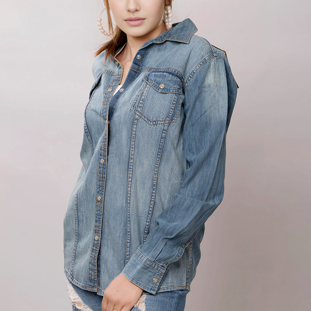American Darling Genuine leather Hand tooled carved Women 100% cotton Denim Blazer dress jacket ladies | Vintage
