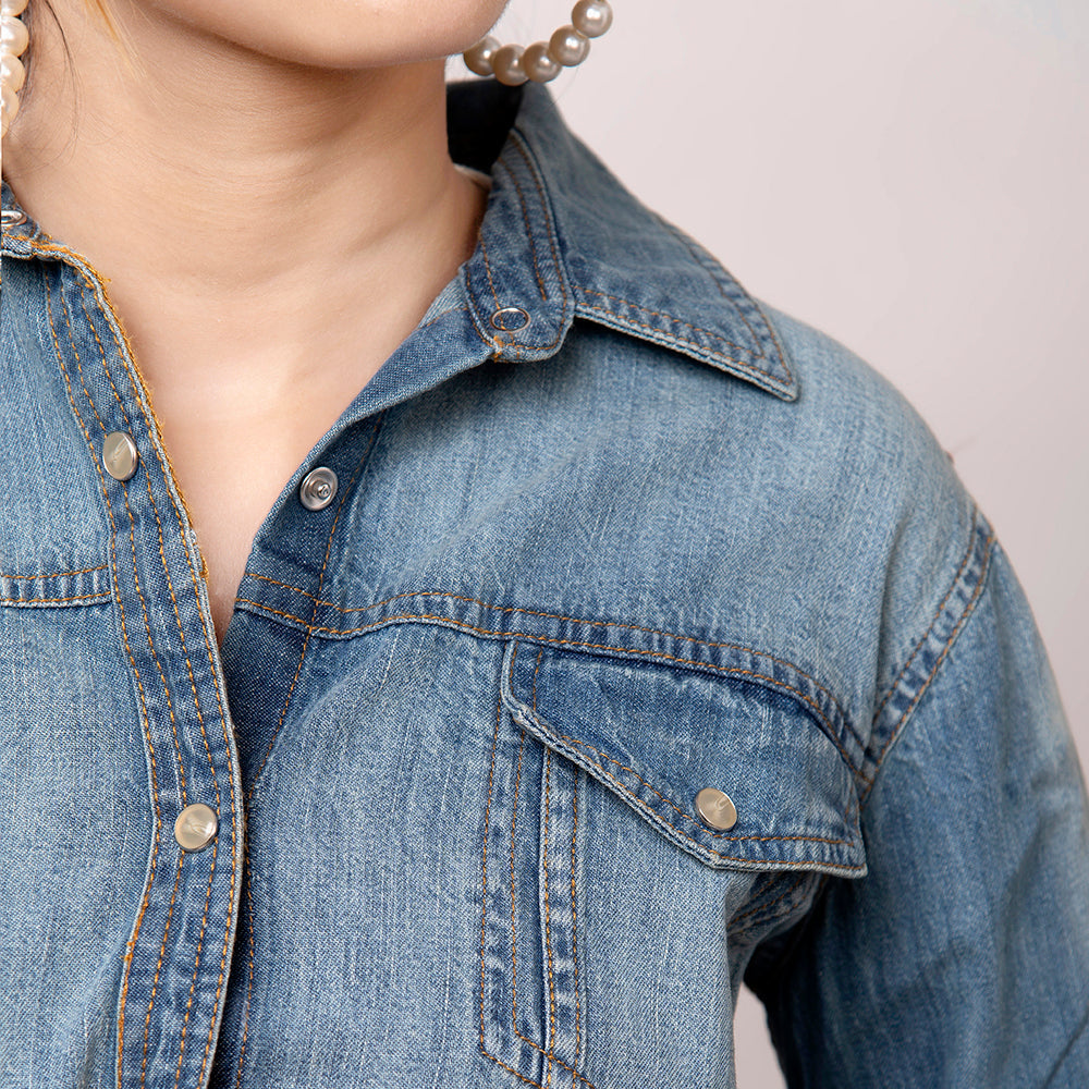American Darling Genuine leather Hand tooled carved Women 100% cotton Denim Blazer dress jacket ladies | Vintage