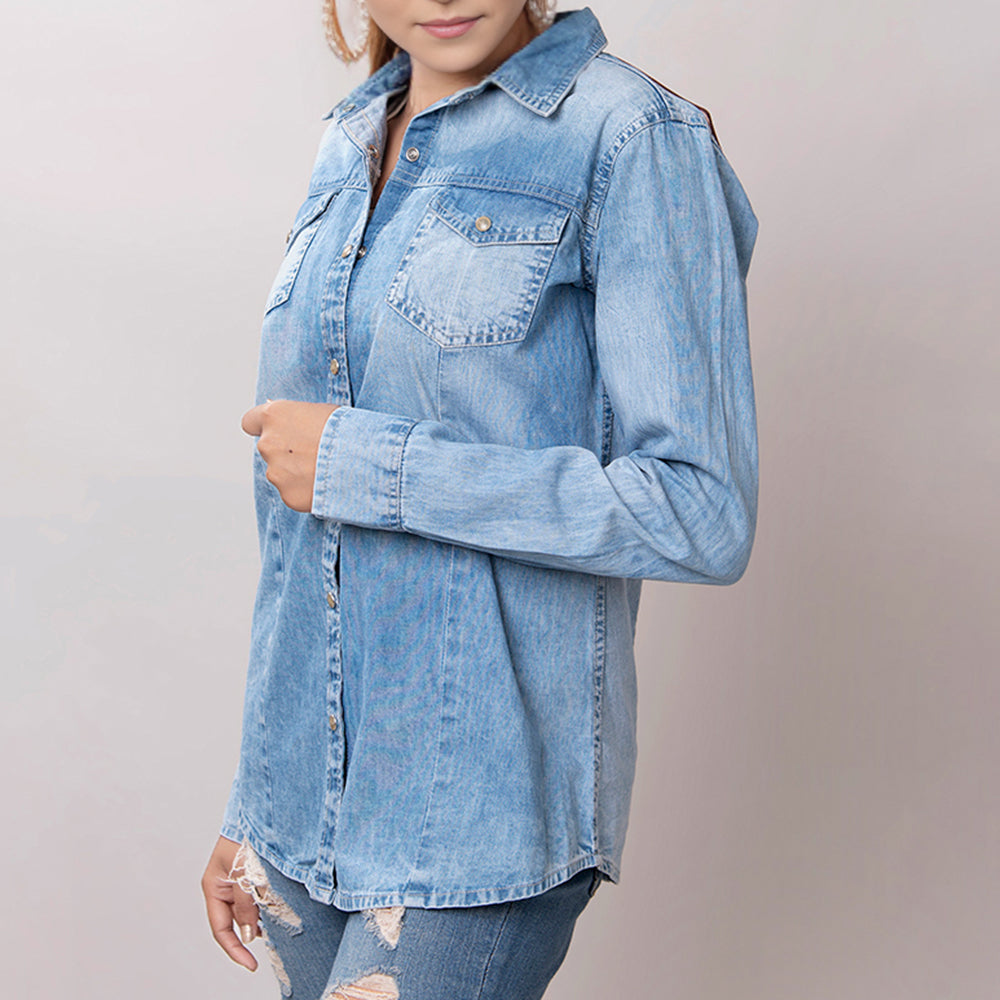 American Darling Genuine leather Hand tooled carved Women 100% cotton Denim Blazer dress jacket ladies | Vintage