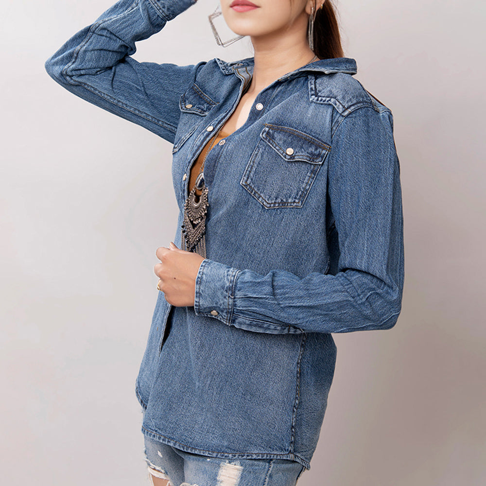 American Darling Genuine leather Hand tooled carved Women 100% cotton Denim Blazer dress jacket ladies | Vintage