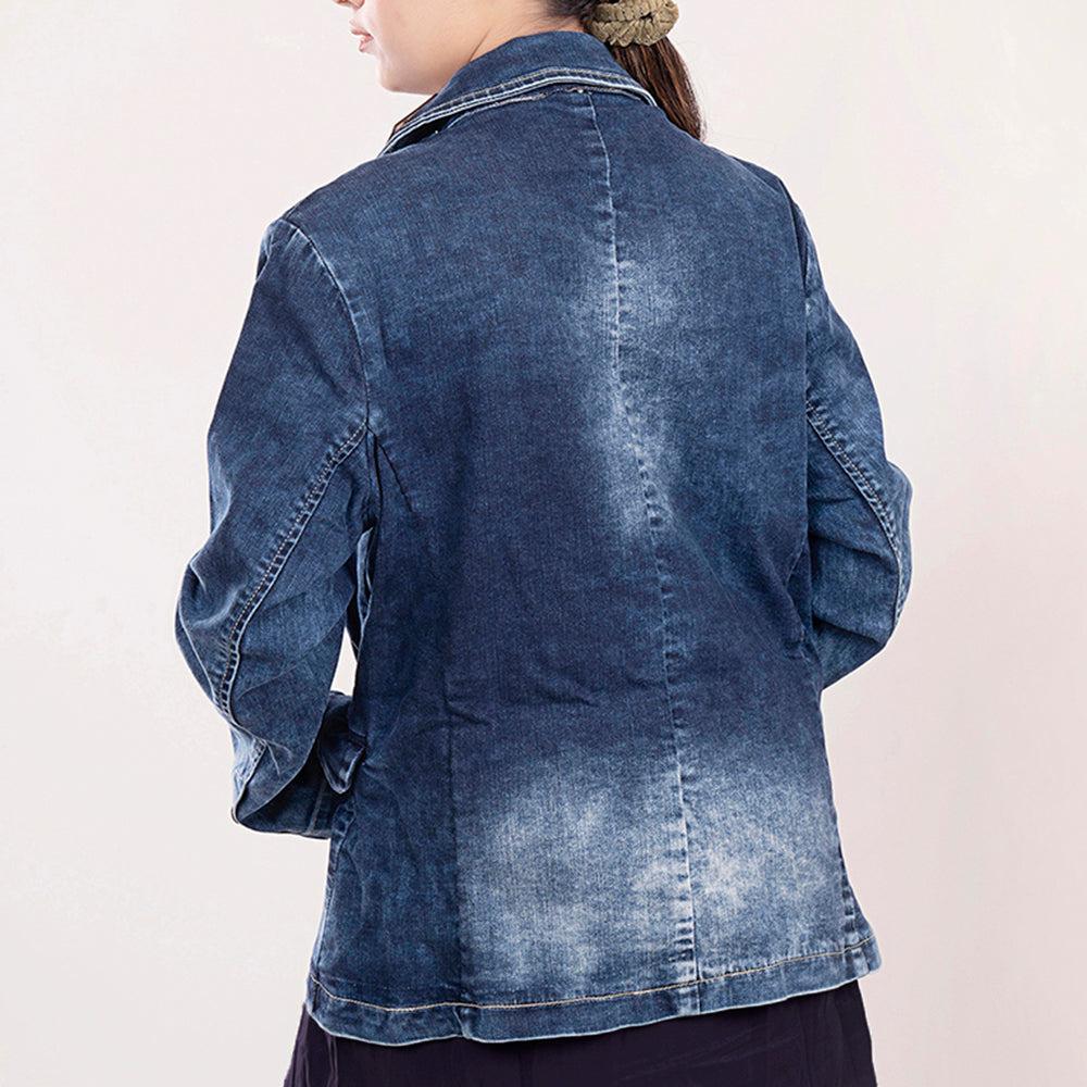 Genuine leather Hand tooled hand carved Women 100% cotton Denim Blazer dress jacket