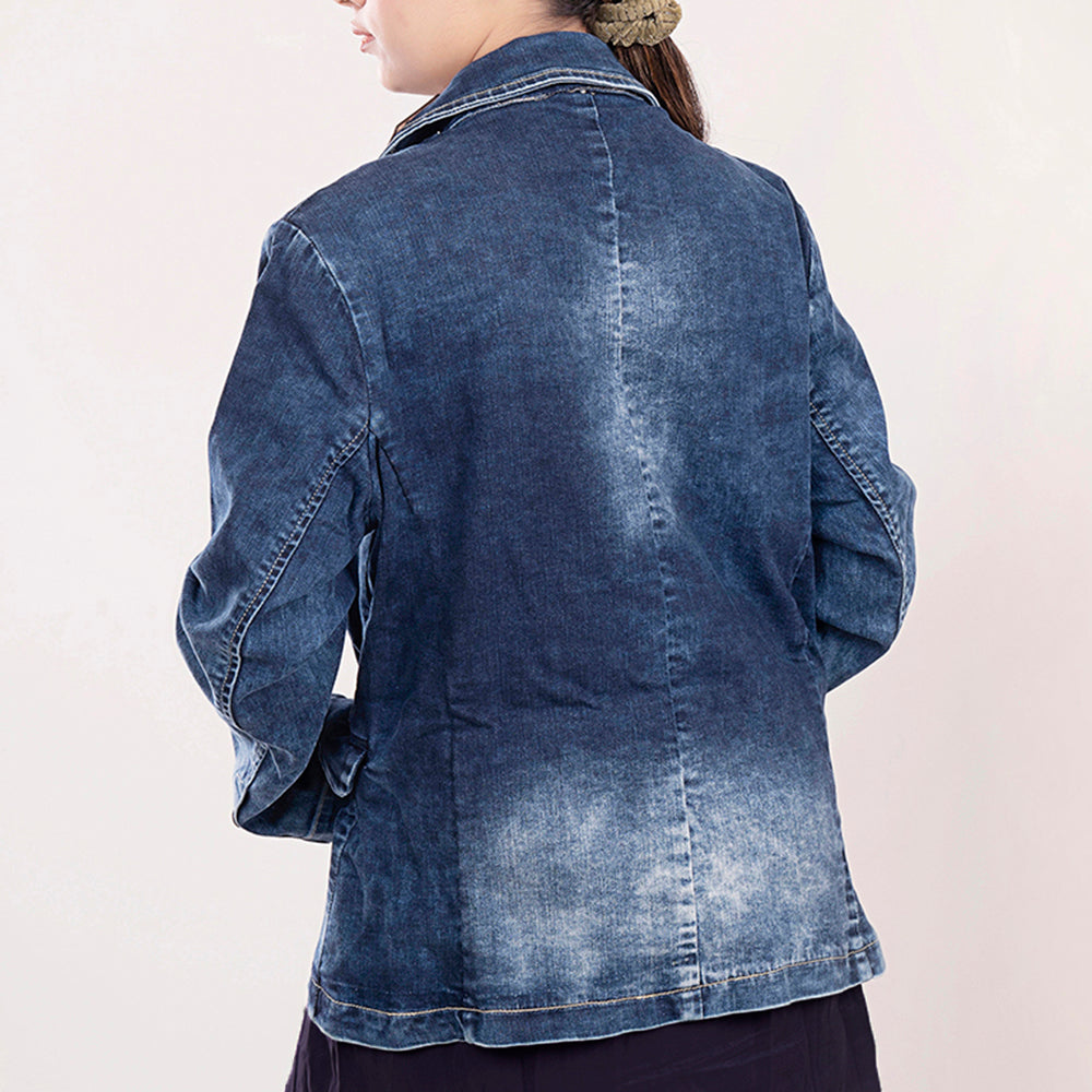 American Darling Genuine leather Hand tooled carved Women 100% cotton Denim Blazer dress jacket | Vintage