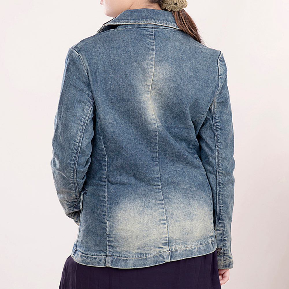Genuine leather Hand tooled hand carved Women 100% cotton Denim Blazer dress jacket