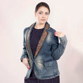 Genuine leather Hand tooled hand carved Women 100% cotton Denim Blazer dress jacket