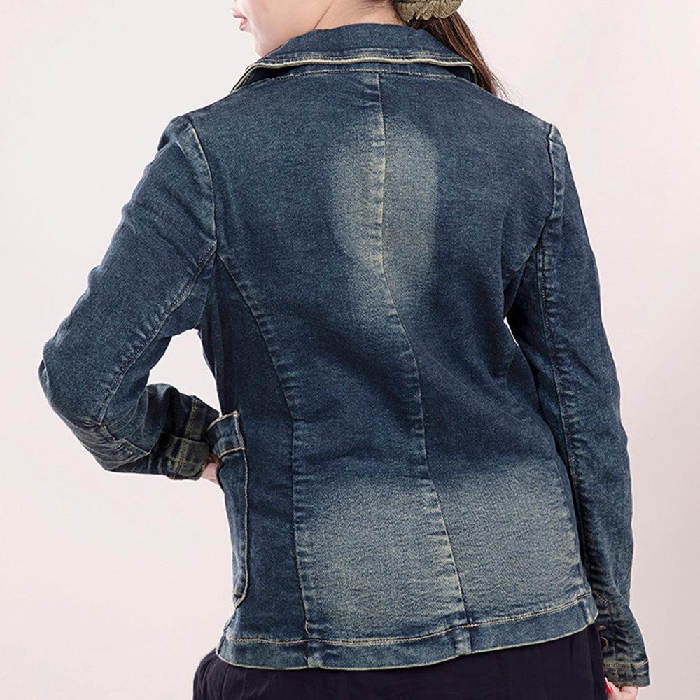 Genuine leather Hand tooled hand carved Women 100% cotton Denim Blazer dress jacket