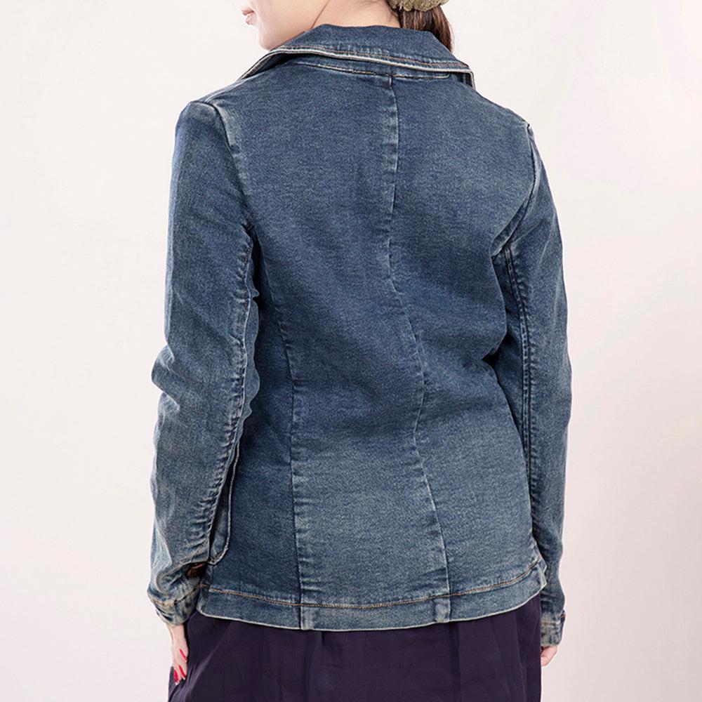 Genuine leather Hand tooled hand carved Women 100% cotton Denim Blazer dress jacket