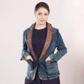Genuine leather Hand tooled hand carved Women 100% cotton Denim Blazer dress jacket