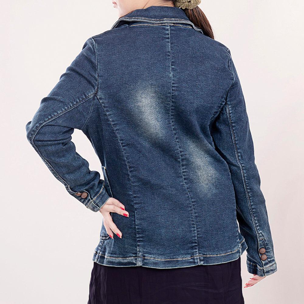 Genuine leather Hand tooled hand carved Women 100% cotton Denim Blazer dress jacket