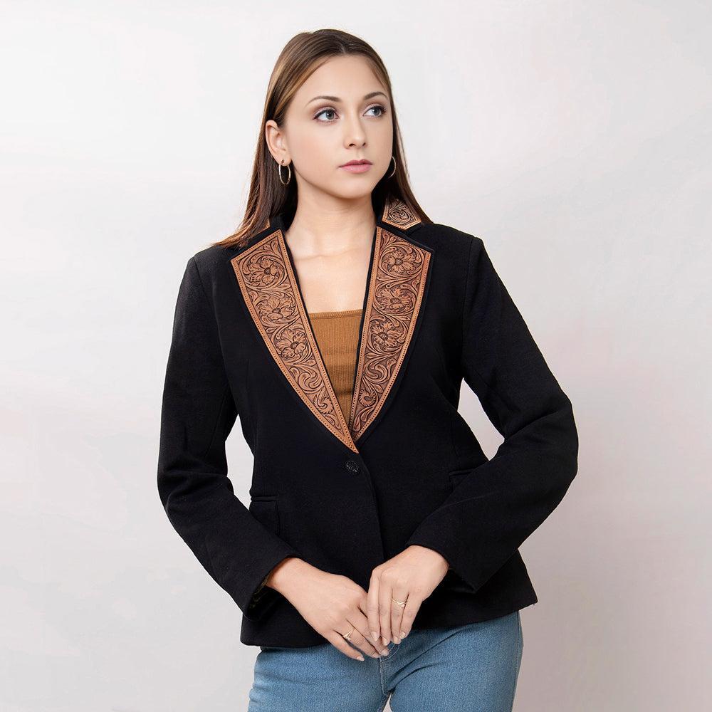 Genuine leather Hand tooled hand carved Women Blazer dress jacket