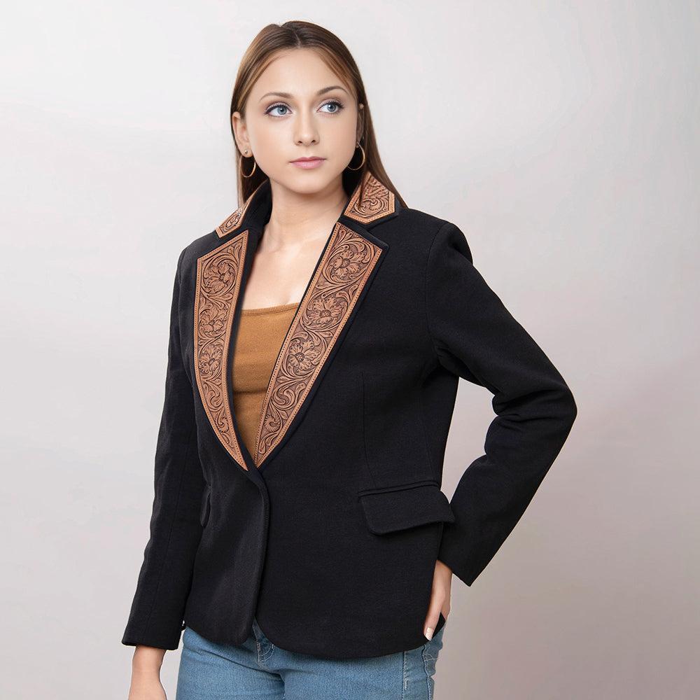 Genuine leather Hand tooled hand carved Women Blazer dress jacket