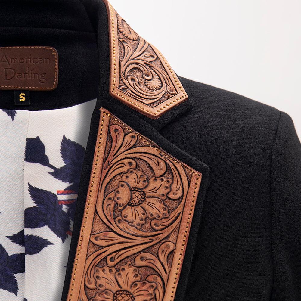 Genuine leather Hand tooled hand carved Women Blazer dress jacket