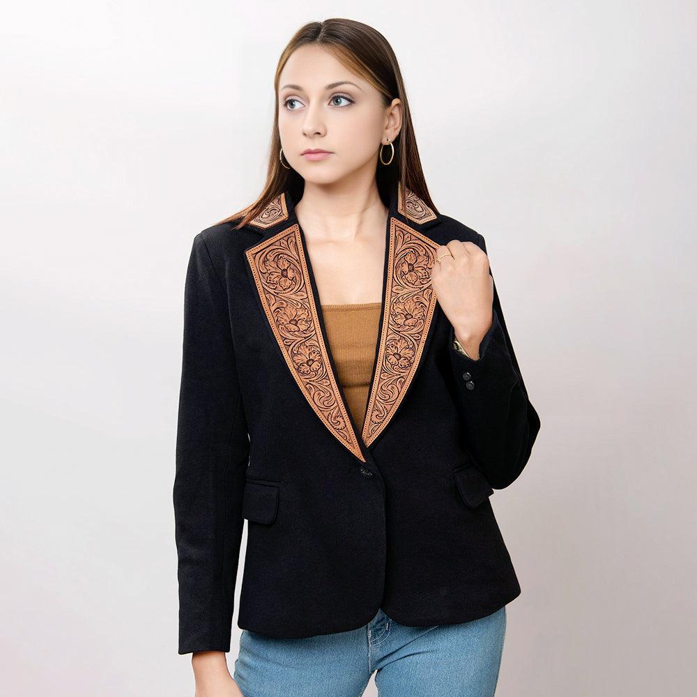 Genuine leather Hand tooled hand carved Women Blazer dress jacket