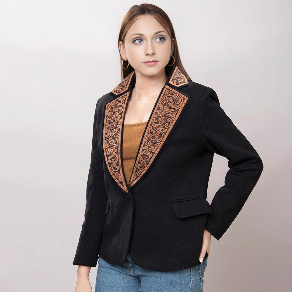 Genuine leather Hand tooled hand carved Women Blazer dress jacket
