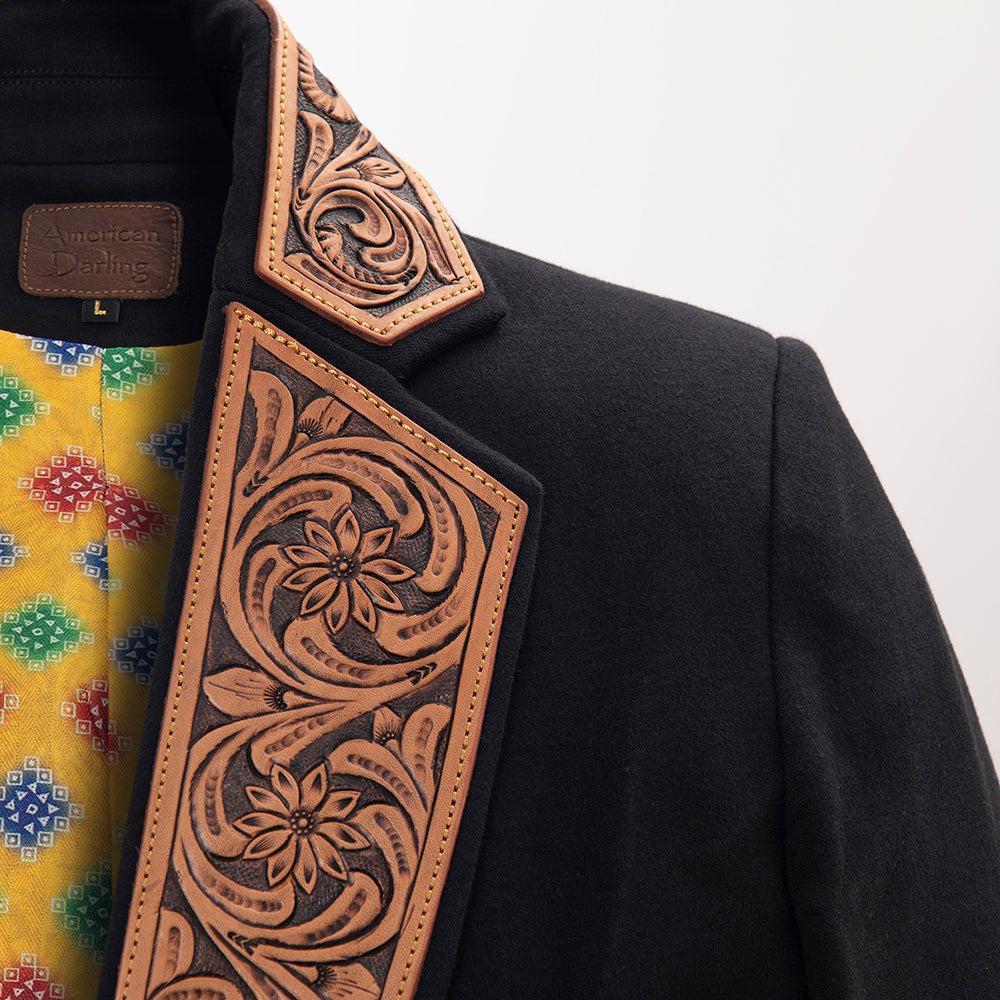 Genuine leather Hand tooled hand carved Women Blazer dress jacket