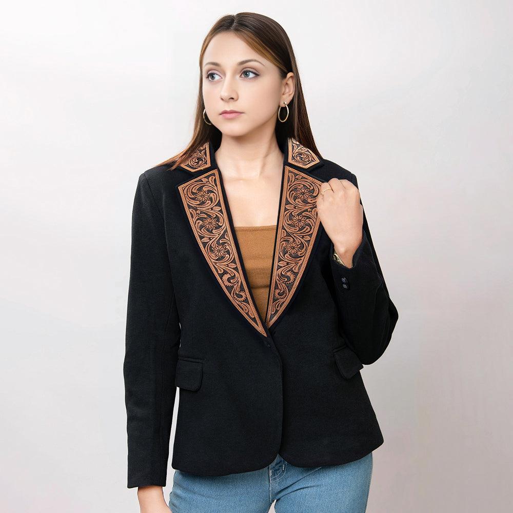 Genuine leather Hand tooled hand carved Women Blazer dress jacket