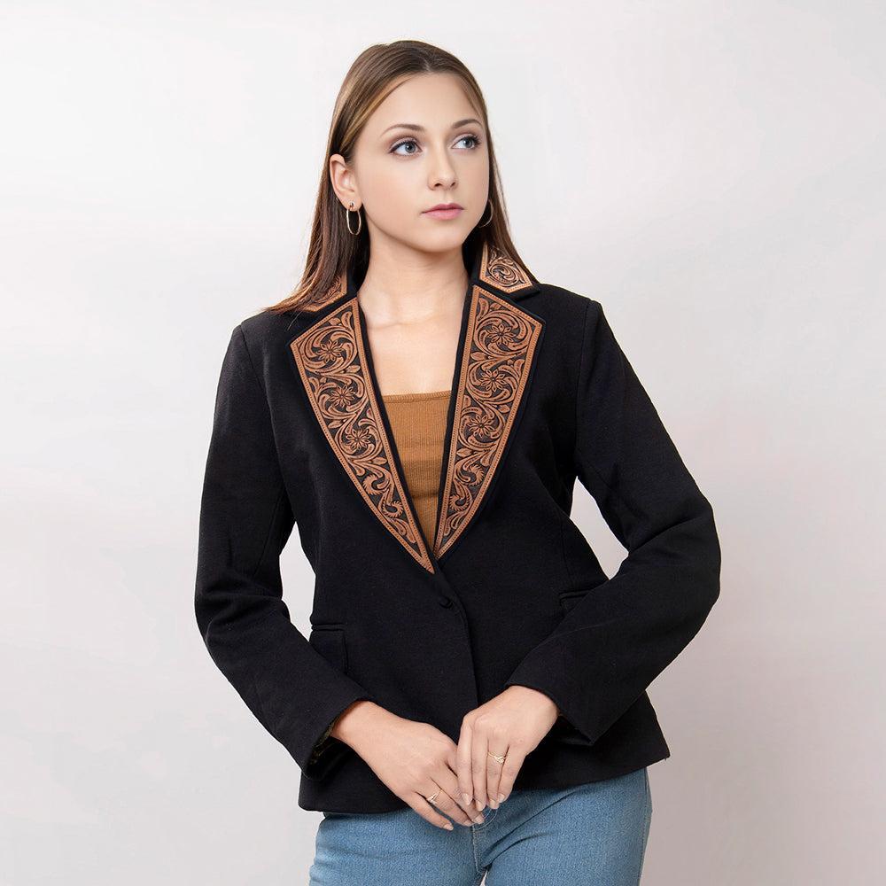Genuine leather Hand tooled hand carved Women Blazer dress jacket