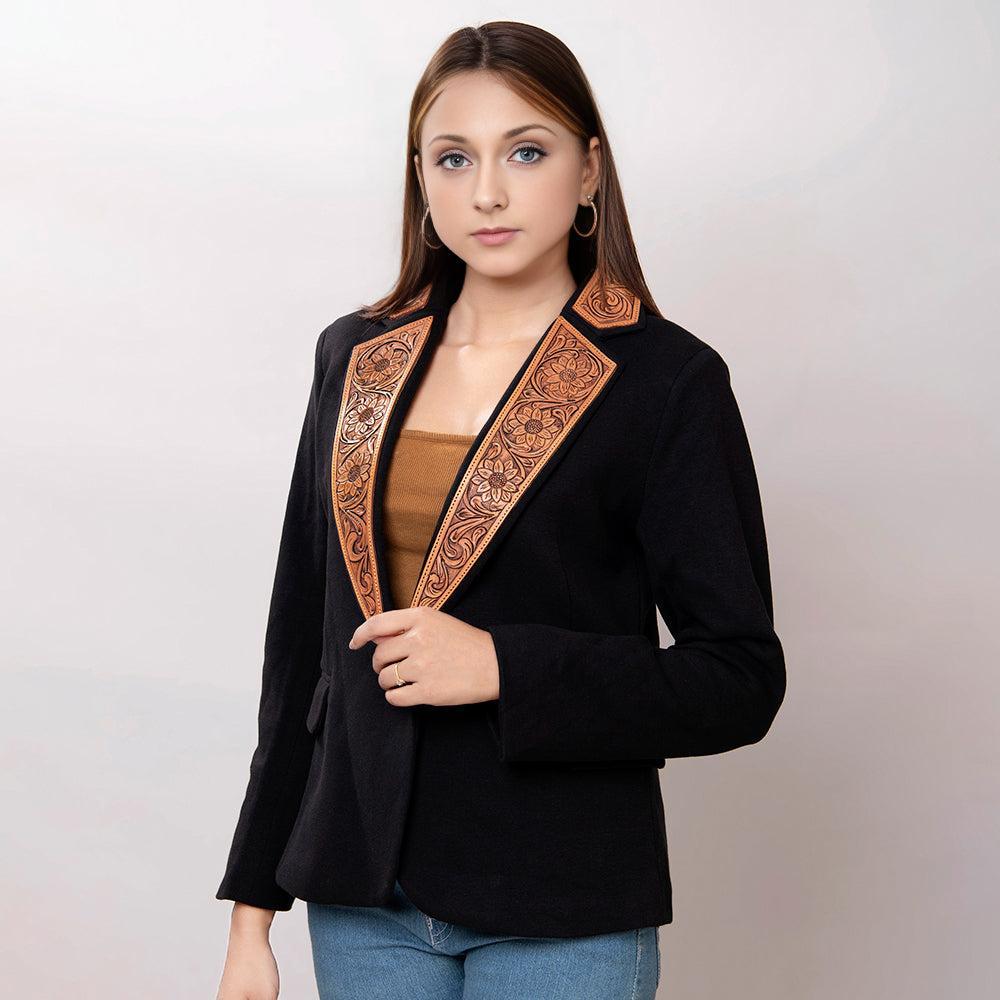 Genuine leather Hand tooled hand carved Women Blazer dress jacket