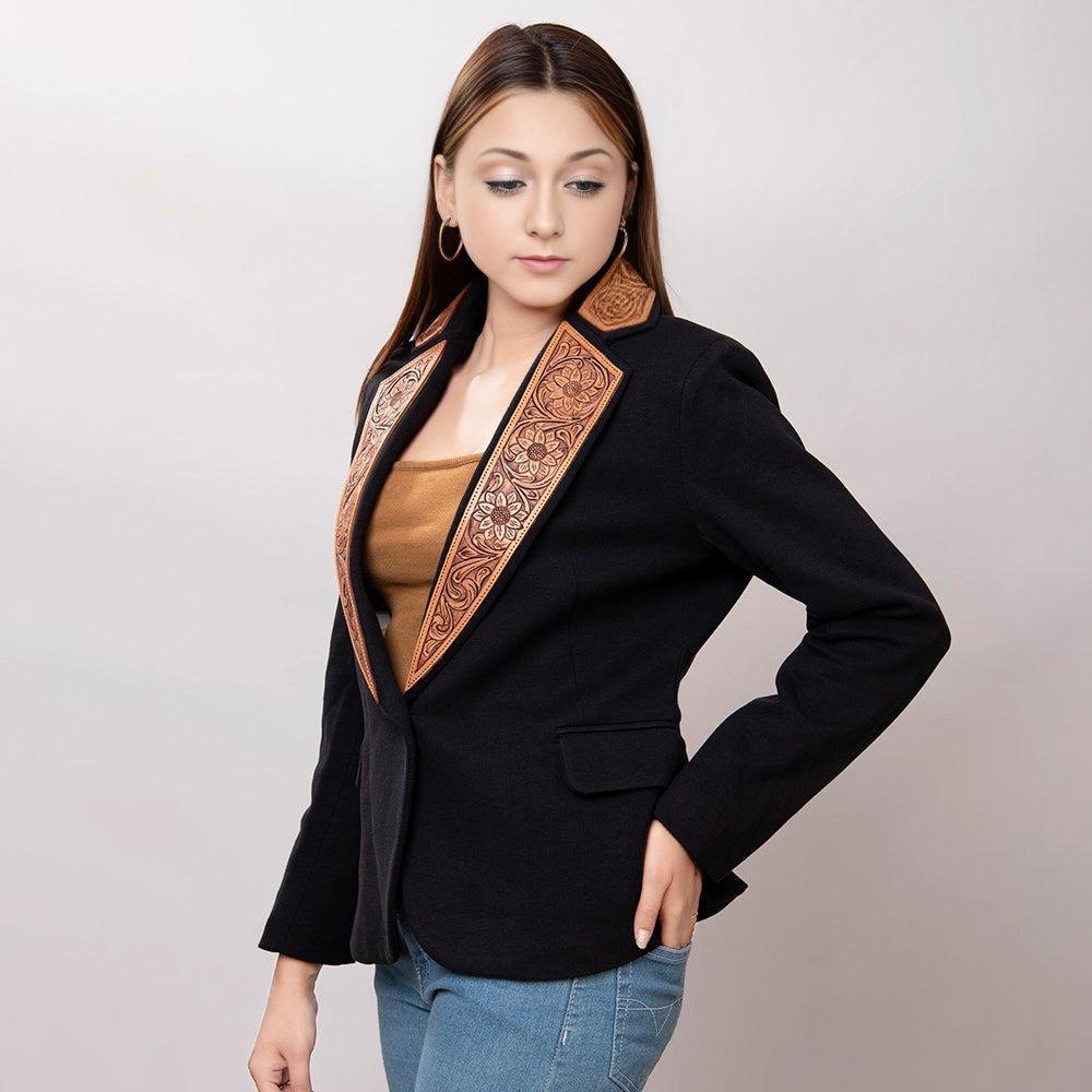Genuine leather Hand tooled hand carved Women Blazer dress jacket