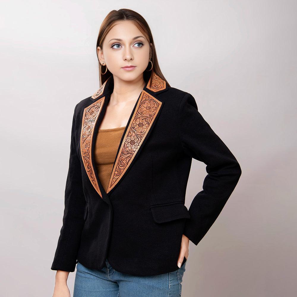 Genuine leather Hand tooled hand carved Women Blazer dress jacket