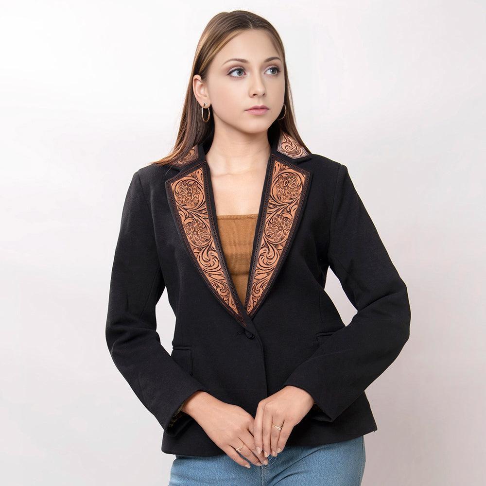 Genuine leather Hand tooled hand carved Women Blazer dress jacket