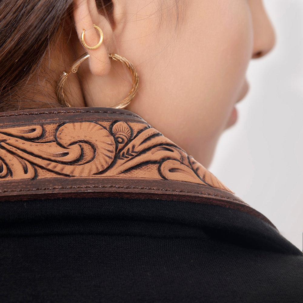 Genuine leather Hand tooled hand carved Women Blazer dress jacket