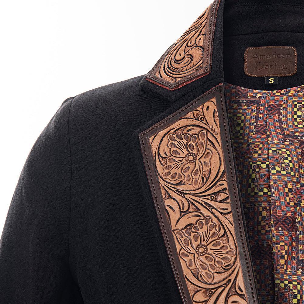 Genuine leather Hand tooled hand carved Women Blazer dress jacket