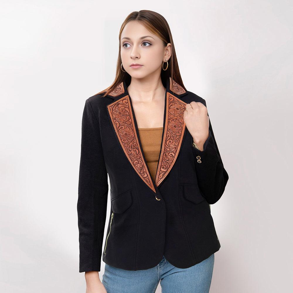 Genuine leather Hand tooled hand carved Women Blazer dress jacket