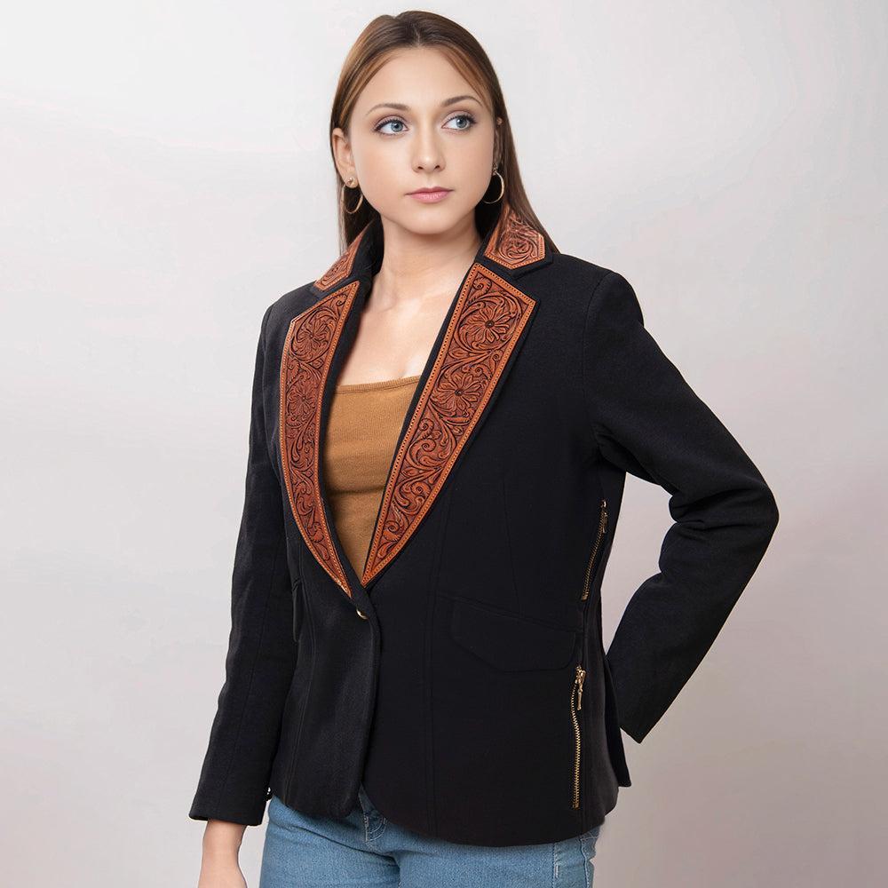 Genuine leather Hand tooled hand carved Women Blazer dress jacket