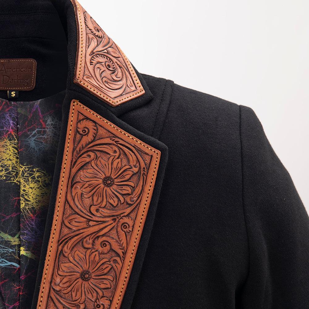 Genuine leather Hand tooled hand carved Women Blazer dress jacket