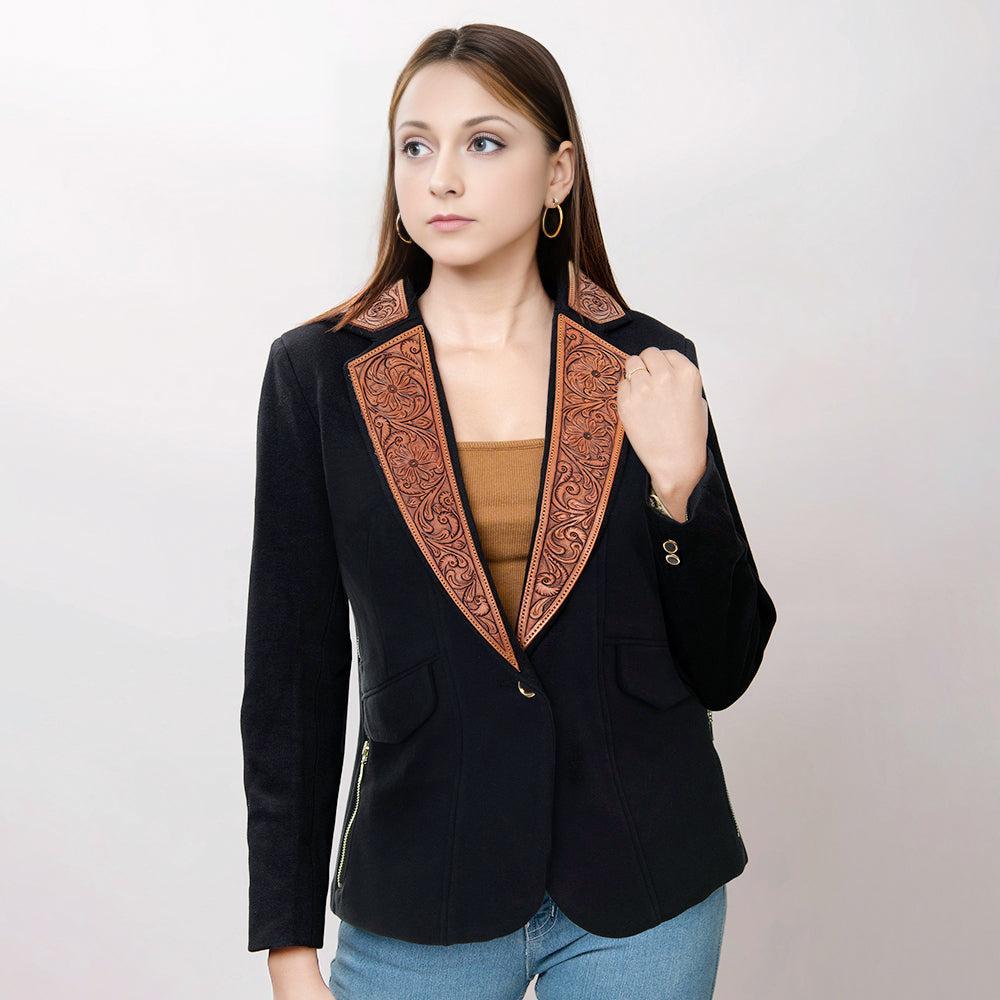 Genuine leather Hand tooled hand carved Women Blazer dress jacket