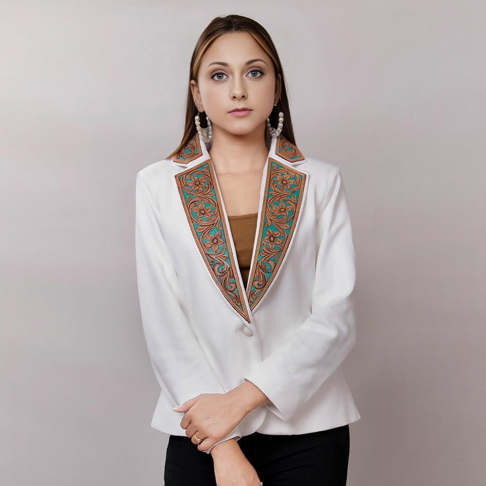 Genuine leather Hand tooled hand carved Women Blazer dress jacket